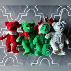 Ty Jingle Beanie Babies Holiday Plush Bear Ornaments (Lot of 4)